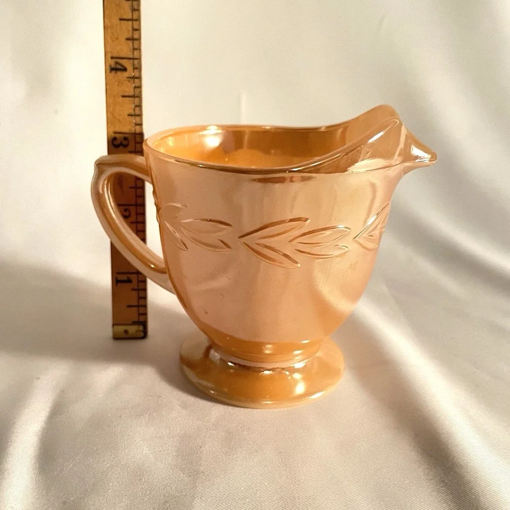 Vtg FireKing Peach Sheaves of Wheat Luster Sugar/Creamer OvenWare Anchor Hocking